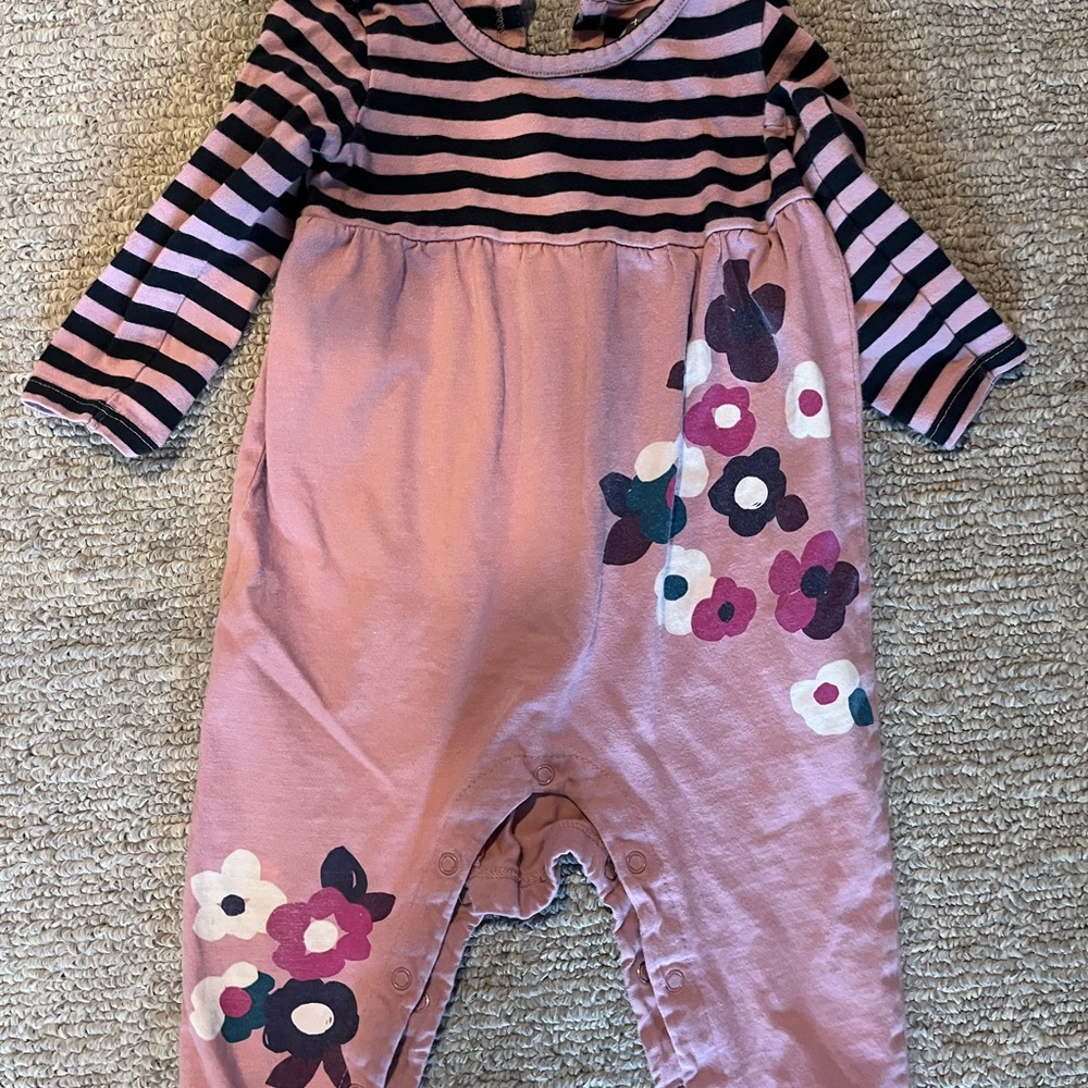Tea Collection Pink and Black Striped Baby Romper